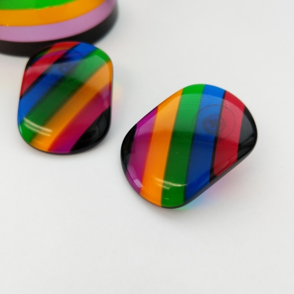 80's Vintage Transparent Rainbow Cuff & Earring set - Picture 12 of 16